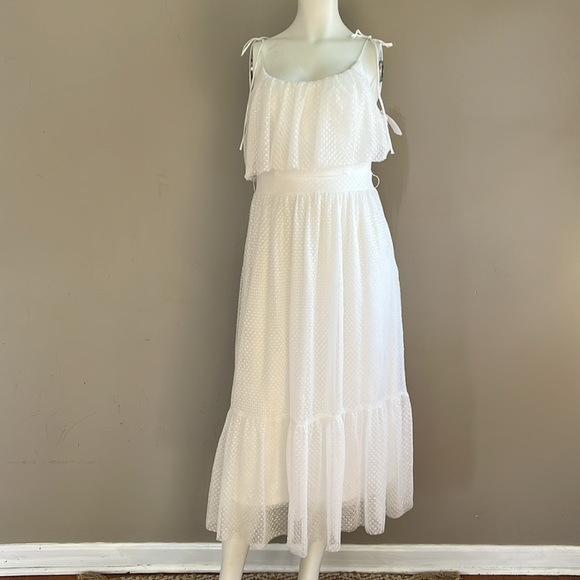 Lulu's Lace Overlay‎ White Spaghetti Straps Tie Midi Dress Size S - NWOT - Picture 2 of 8